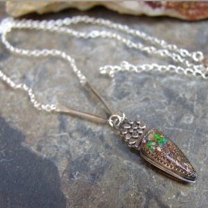 Handcrafted Artisan Boulder Opal Sterling Silver Necklace Made USA